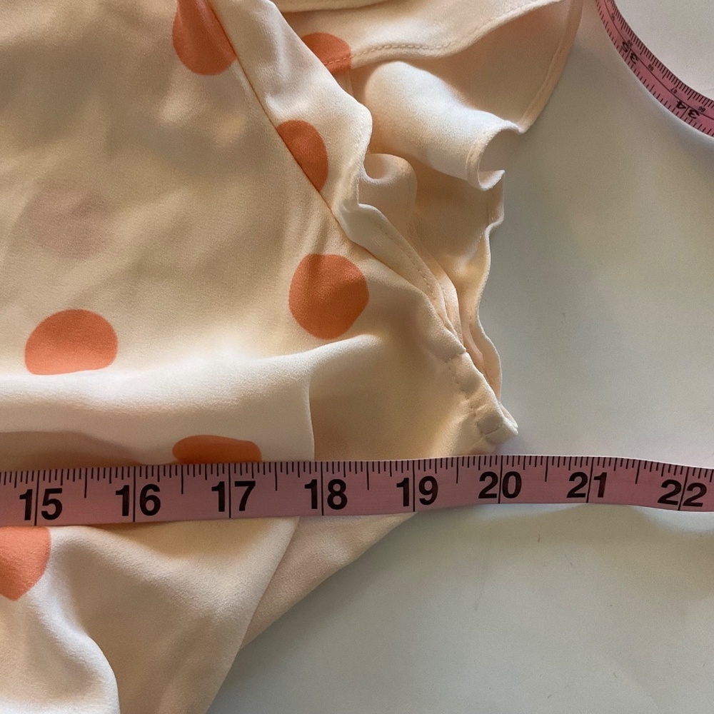 Lauren Conrad Faux Wrap Midi Dress Sz L Peach Orange Polka Dot Flutter Sleeve - Picture 10 of 11